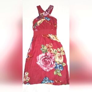 FLORAL FUSCHIA SLEEVELESS DRESS